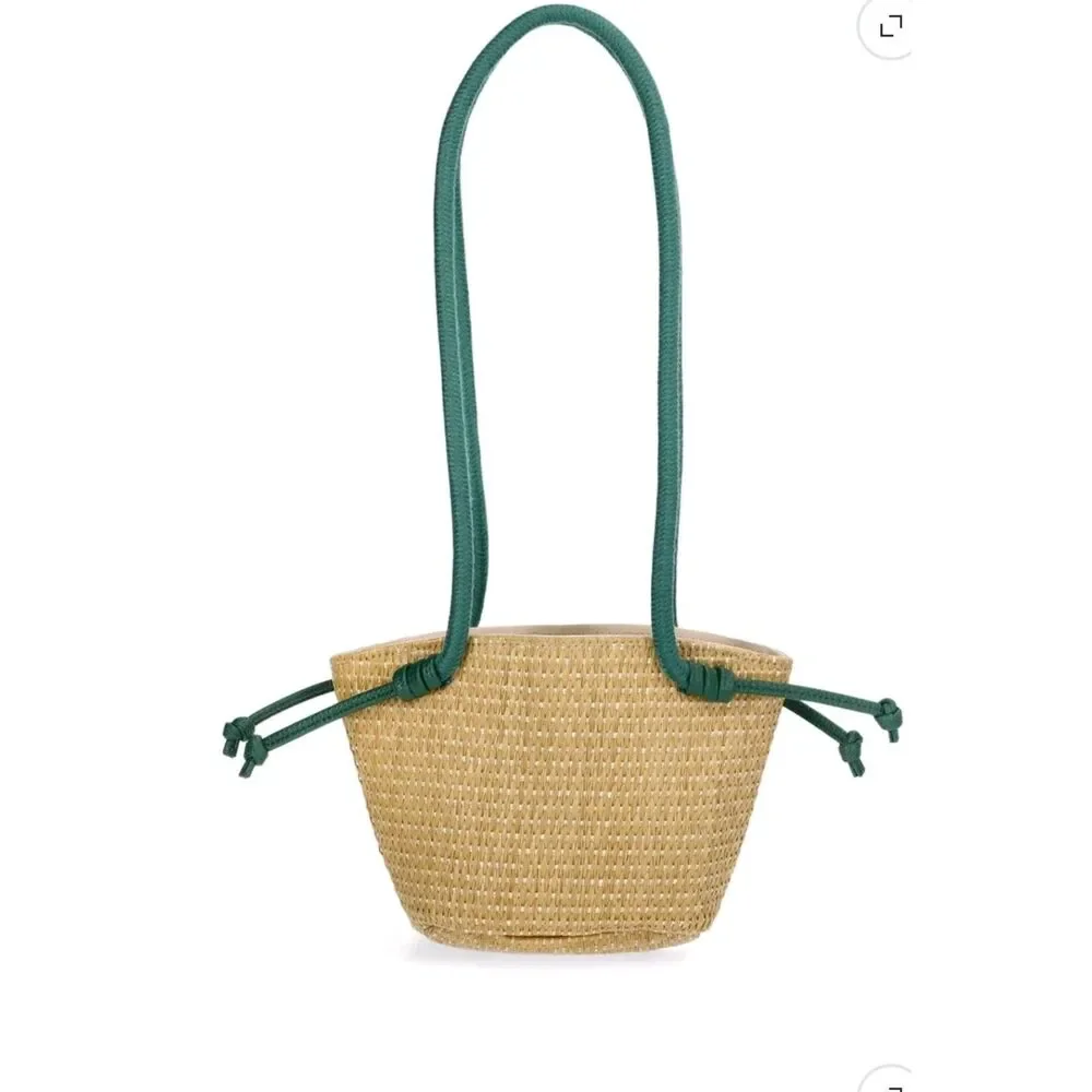 Wonder Nation Girls Lemon Straw Crossbody Bag, green color
